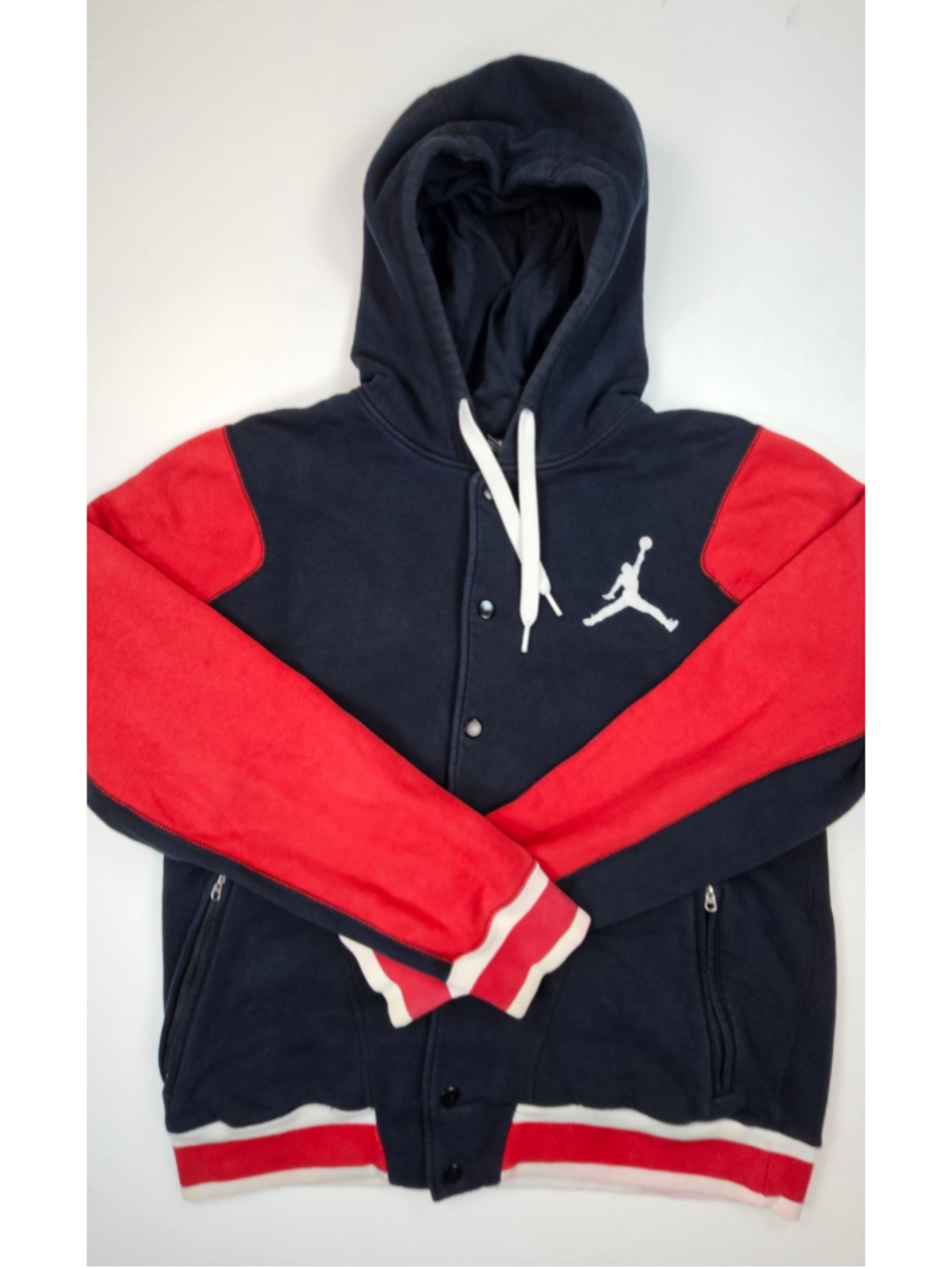 Jordan The Varsity Hoodie Jacket Men’s L Navy Red Snap Front MJ